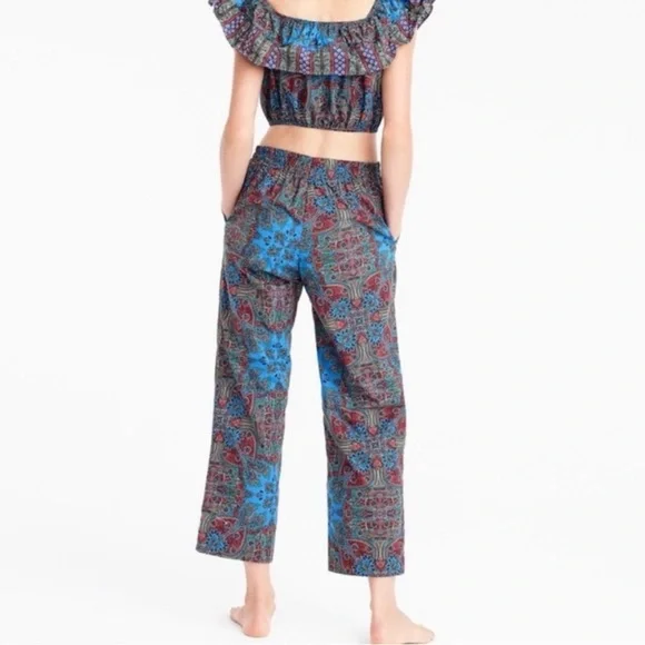 Sz S J. Crew 100% Cotton Boho Multicolor Cropped Paisley Print Pants EUC - Picture 6 of 6